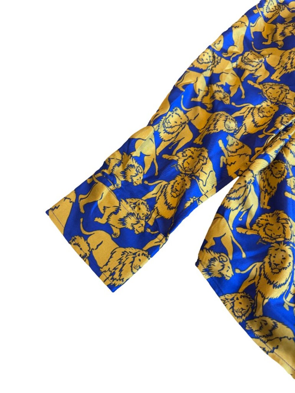J. Crew Collection Blue Gold Lion Print Silk Shirt Blouse Size 18 Women's NWT - Picture 13 of 14